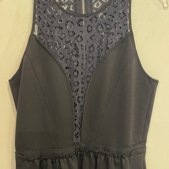 Rebecca Taylor Black Fit and Flare Lace Deep Neckline Dress - Picture 2 of 10